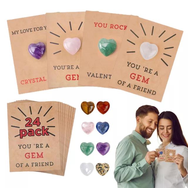 24pcs Valentines Day Gifts Cards With Heart Stones Poster Gift Diy Greeting Card