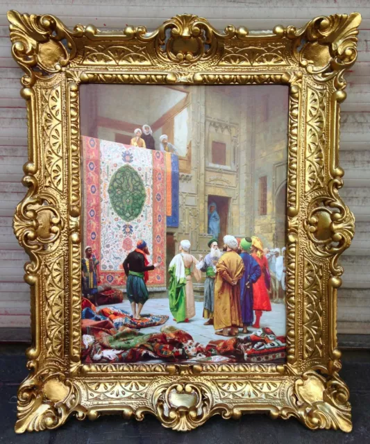 Gemälde Teppich Verkäufer in Basar orientalisches Bild 57x47cm Barock Rahmen