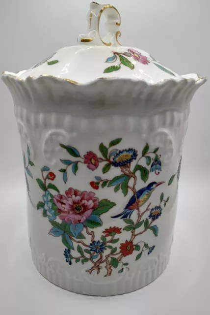Eng vtg AYNSLEY Pembroke birds & flowers bone china lidded pot Jar Cottage Core
