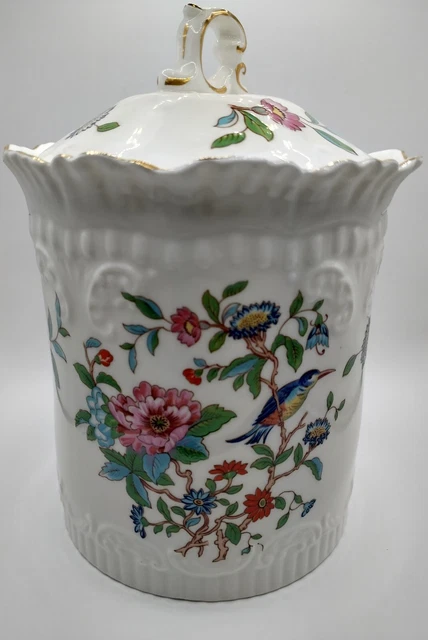Eng vtg AYNSLEY Pembroke birds & flowers bone china lidded pot Jar Cottage Core