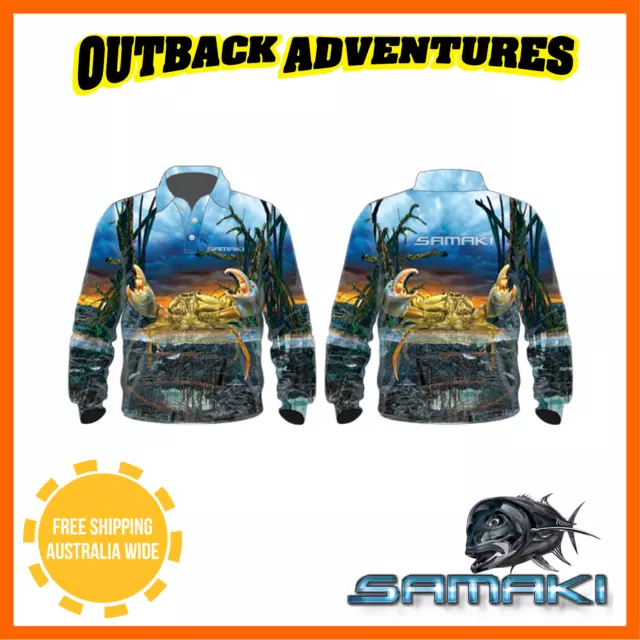 Samaki Fishing Shirt Mud Crab Long Sleeve Sun Safe Adult Size M Upf 50+