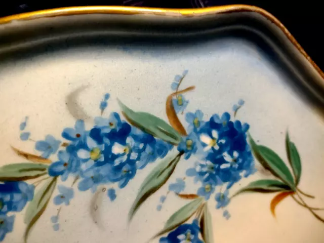 WG & Co Limoges France Hand Painted Porcelain Tray Blue Delphinium Floral Signed 2
