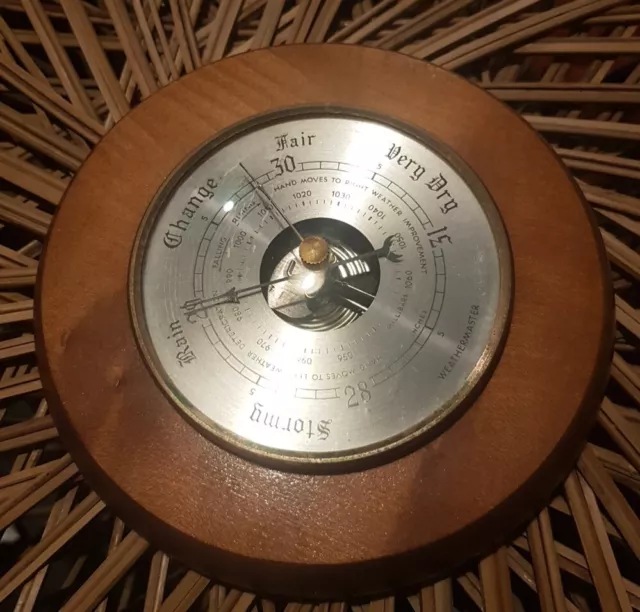 BAROMETER - Vintage " Weathermaster " Round Wood Cased Barometer