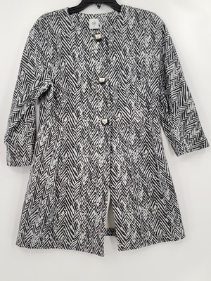 Cabi Womens Jacket Size Medium Black Gray Button Front Long Cotton Blend