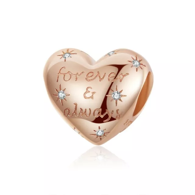 💖 Forever & Always Charm Rose Gold Love Heart Genuine 925 Sterling Silver 💖