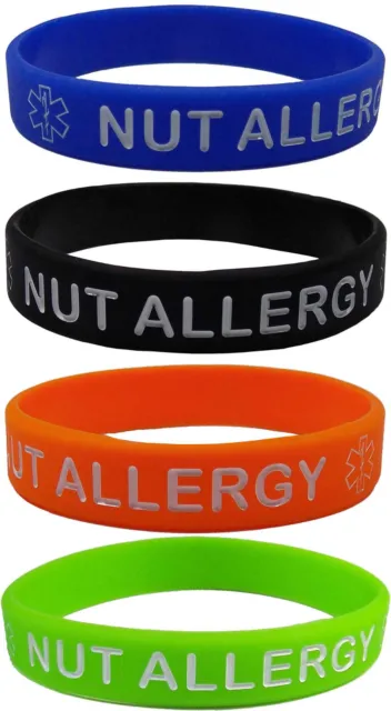 Small Child Size 5-1/2" NUT ALLERGY Medical Alert ID Silicone Bracelets (4 Pack)