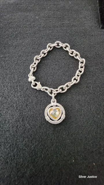 Judith Ripka Bracelet Sterling Silver Athena Link with Canary Crystal Heart
