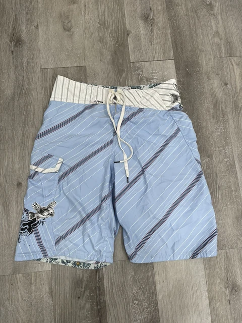 Fox Racing Board Shorts Men Size 31 Black Blue Swim Trunks Performance