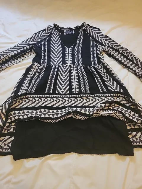 Anthropologie Dominique Tunic Dress Sz XS Maeve Black White Tribal Print $168