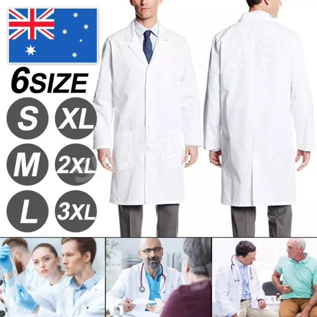 White Lab Coat Men Women Medical Clinic Vet Doctor Scientist Long Sleeve Uniform