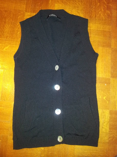 Gilet Caroll Taille 40 - Laine, Couleur Bleu Et Beige, Occasion En Très Bon état