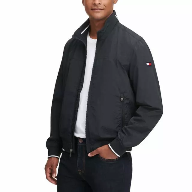 Tommy Hilfiger Men's Lightweight Soft Shell Bomber Jacket, Black, L