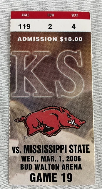 2006 03/01 Mississippi State at Arkansas Basketball Ticket-Ronnie Brewer