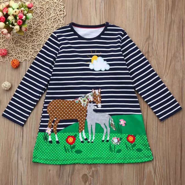 Toddler Baby Girl Kid Spring Clothes Horse Print Embroidery Princess Dress