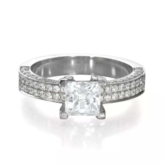 1 1/2 CT Diamond Engagement Ring Princess Cut H/SI2 14K White Gold Size Selectab
