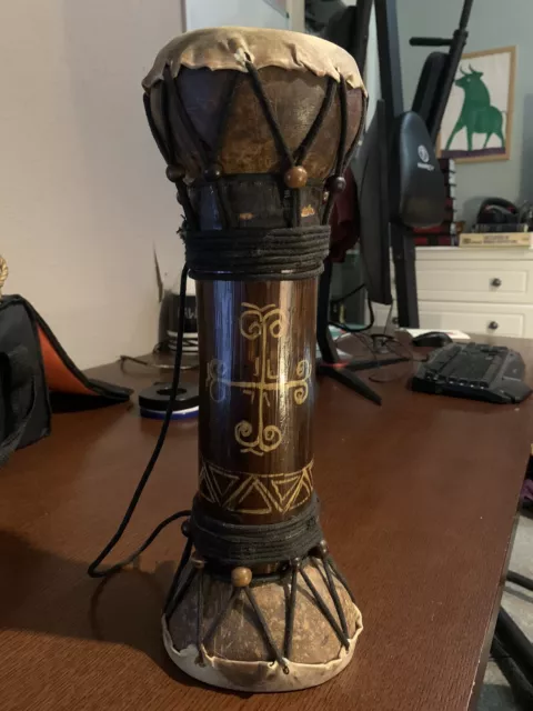 Wooden Hand Carved Double Sided Drum Djembe African Wood