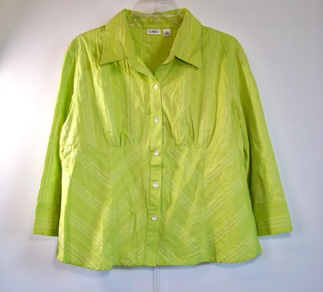 Cato XL Button Down Shirt Blouse Green Empire Waist Cotton Spandex Stretch