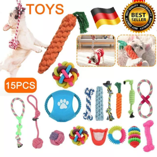 15 Stk Hunde Spielzeug Set Kauspielzeug aus Seil Interaktives Pet Dog Welpen Toy