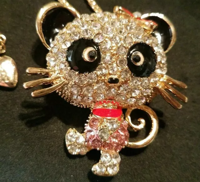 Cute Pink Enamel Crystal Little Cat Pendant Betsey Johnson Necklace Gift