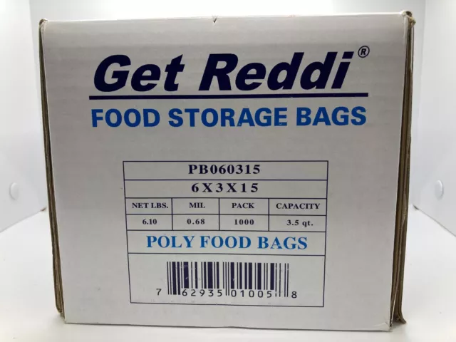 Inteplast Group Get Reddi Food & Poly Bag 6 x 3 x 15 3.5qt .68mil  1,000 ct