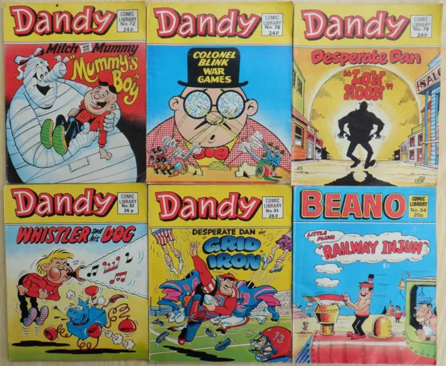 6 Vintage 1980s Comics inc. Dandy Comic Library No 93, 92, 72, 78, 79 + Beano 54