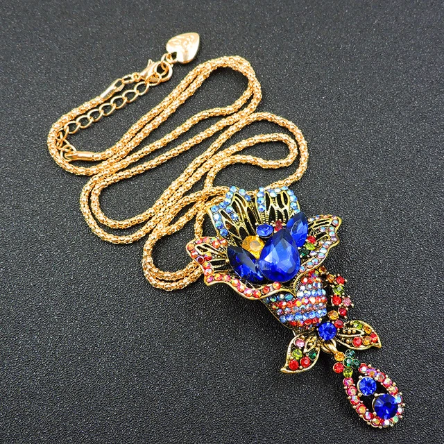 Betsey Johnson Bling Blue Exquisite Enamel Flower Crystal Pendant Women Necklace 3