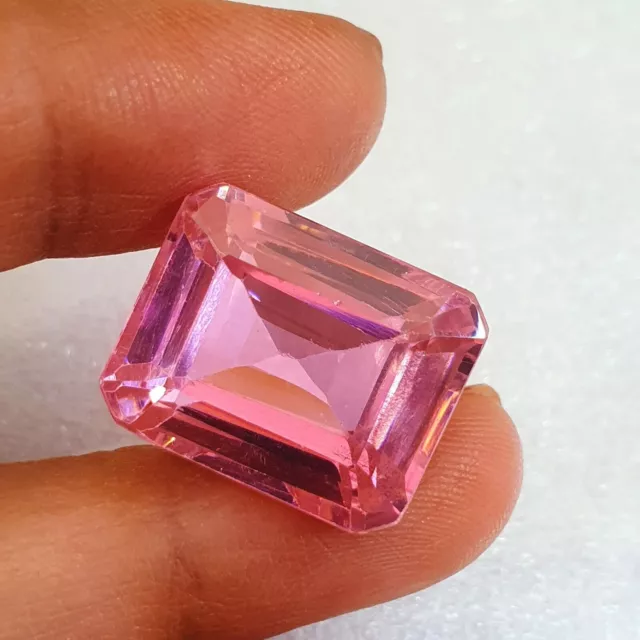 Natural Pink Zircon Certified 46 Ct Emerald Shape Faceted Loose Gemstone I377