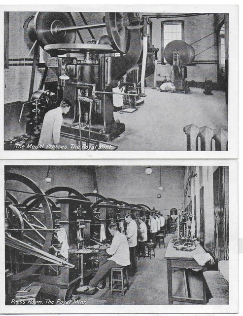 Lot 2 Vintage Postcard,The Royal Mint,Press Room/The Medal Presses,London