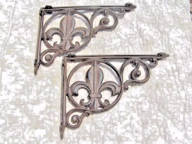 2 Cast Iron Shelf Brackets, support braces