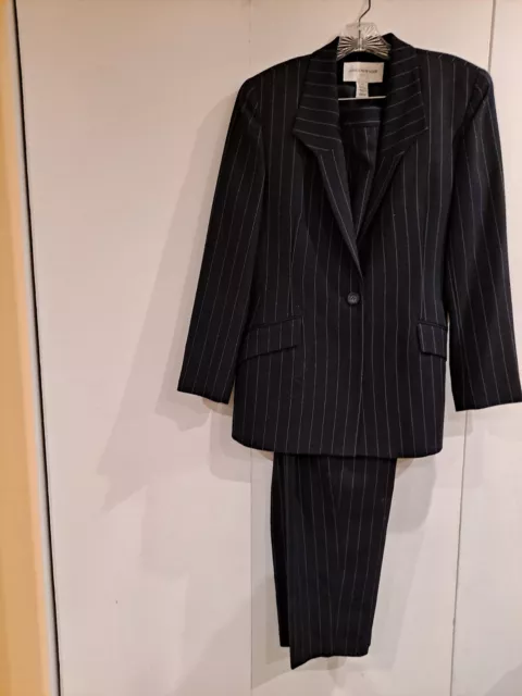 Jones New York Vintage Lined Black Pin Stripe Woolmark Pant Suit Sz12