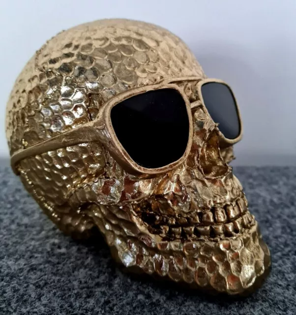 Deko cool Totenkopf gold mit Brille Skull 12 cm Luxus Party Geschenk Gruft Loft