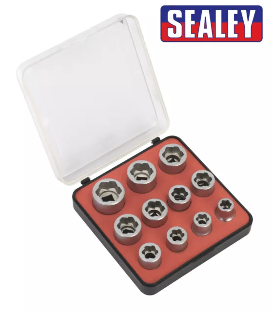 SEALEY 11 Piece 3/8" Sq Drive Metric Bolt Nut Grip Extractor Remover Set AK7281