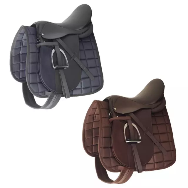 Set Silla Montar a Caballo 5-en-1 Montura Equitación Hípica Cuero Marrón/Negro v