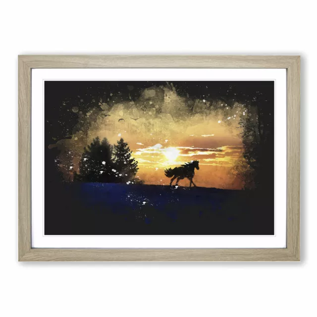 Wild Horse at Sunset Vol.2 Gemälde Spritzer gerahmt Leinwand Wandkunst Druck Bild