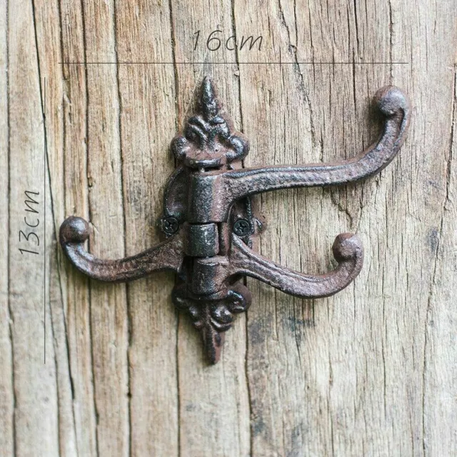 Swivel Wall Hook 3-Prong Cast Iron Coat Towel Hanger Antique Style Rustic Brown
