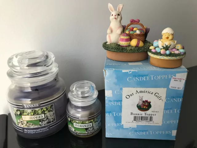 Yankee Candle Hydrangea Bundle with Easter Bunny/Chick Candle Toppers