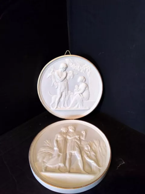 Vintage Pair Of Bing & Grondahl?  Bisque/Parian Ware Round Plaques. Like Meissen