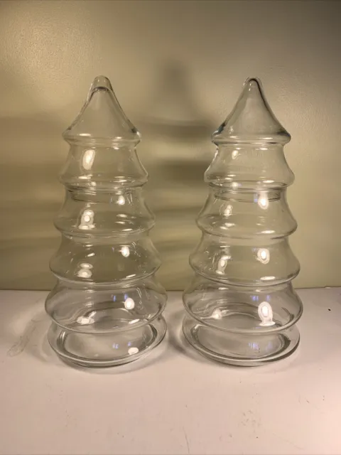 Vtg Clear Glass 10.5" Christmas Tree Apothecary Candy Jars Set of 2