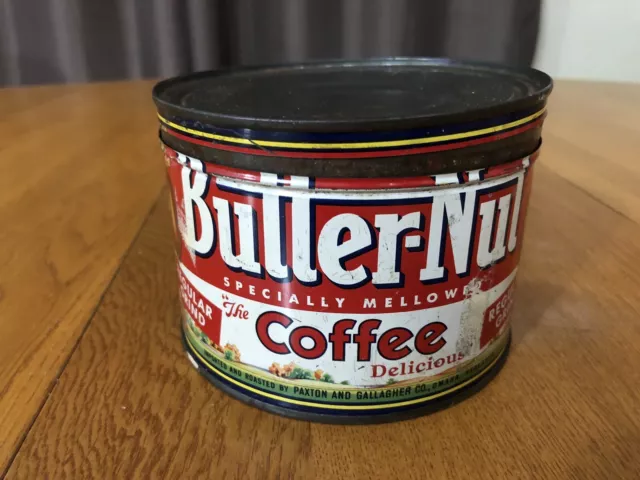 Vintage Butter-Nut Coffee Tin 1 Lb Paxton & Gallagher Omaha Nebraska