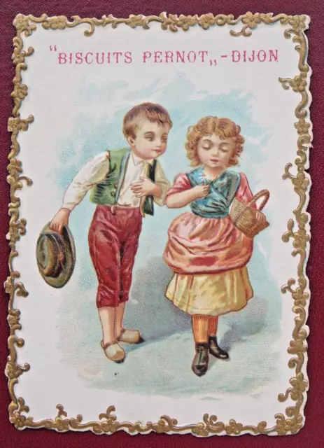 Chromo Biscuits Pernot - Dijon - Deux Enfants - Panier - Chapeau - Sabots -