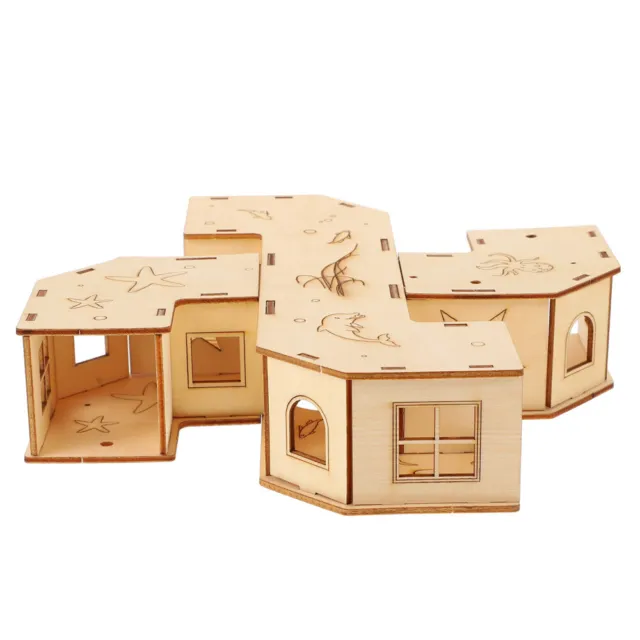 Pet Exercising Toy Small Hamster Tunnel Maze Wooden Castle Accessories