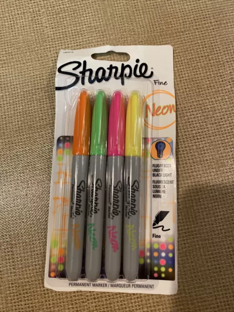 SHARPIE FLURO NEON MARKERS 4 PACK Fine Point Fluro Permanent Sharpies Marker Pen