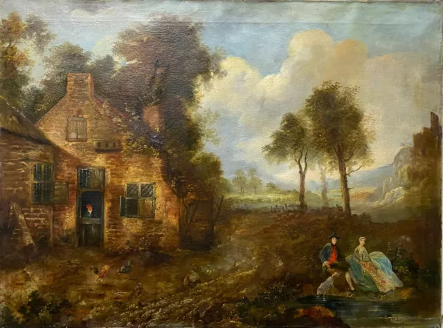 A rural scene with couple animals and a house - signed late 19th early 20th cent