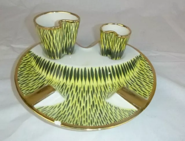 Vtg Mid Century MOD Alfa Ceramics Pottery Yellow Black Smoking Set Ashtray Italy