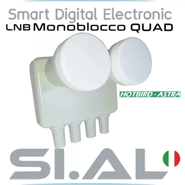 Lnb monoblocco 4 uscite indipendenti satellite Astra e Hotbird dual feed