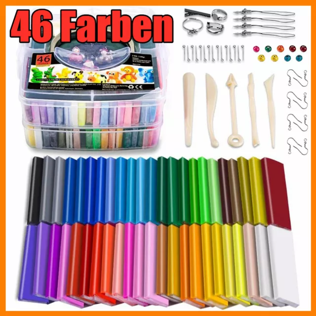 46 Farben Polymer Knete Modellierton Set Ofen Clay Modelliermasse Modellier Ton