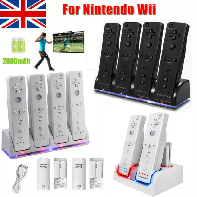 For Nintendo Wii Remote Controller Charger Dock Station and 2x/4xBattery Pack UK