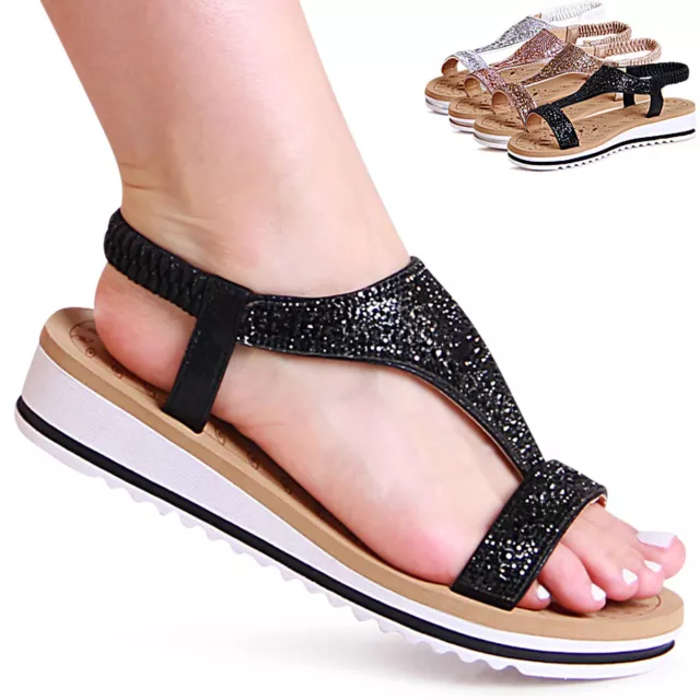 Femmes Lanière Sandales Paillettes Semelle Compensée Sandales Plateformes