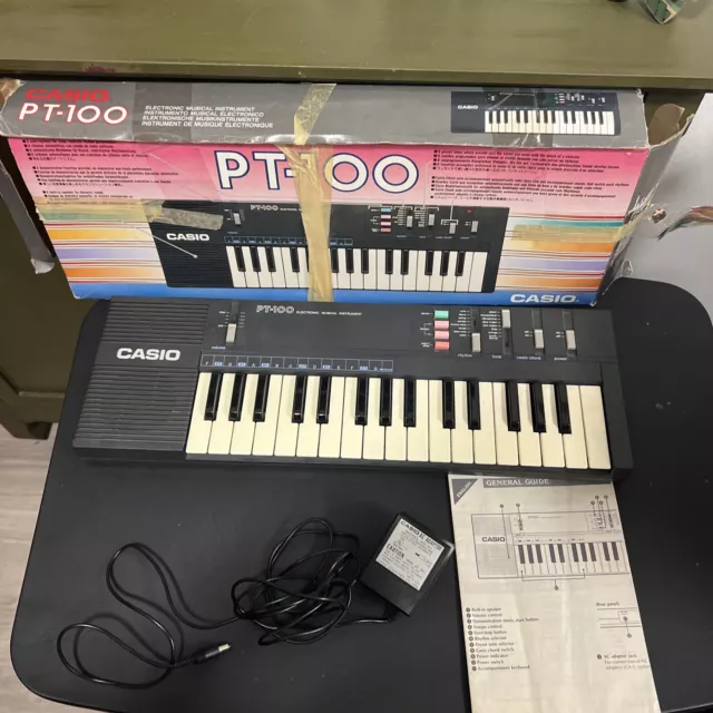 Vintage Casio Keyboard PT-100 Electronic Music Instrument w Original Box WORKS