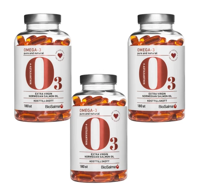 3 PCS BIOSALMA Omega-3 Salmon Oil 1000 mg – Heart & Brain Health , 180 ...